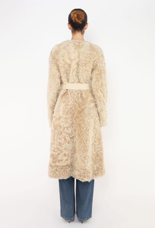 Céline Collarless Belted Shearling Coat - 5