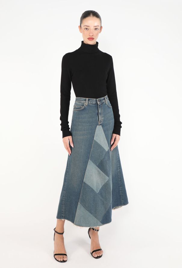 Saint Laurent Pre-Fall 2015 Denim Patchwork Skirt - 1