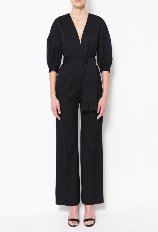 Louis Vuitton Womens Baggy Leg Belted Jumpsuit Black White Size 36