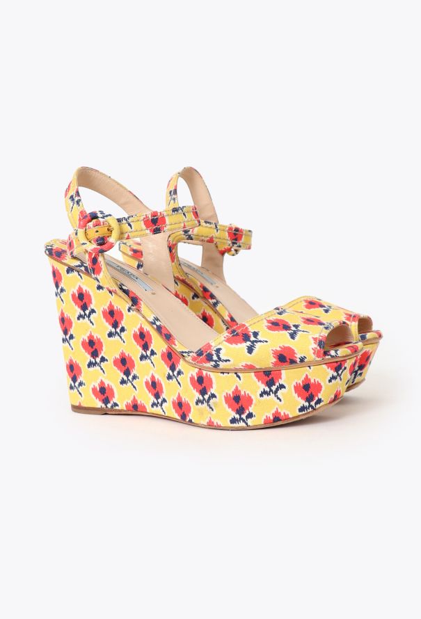 Prada Floral Canvas Wedges - 2