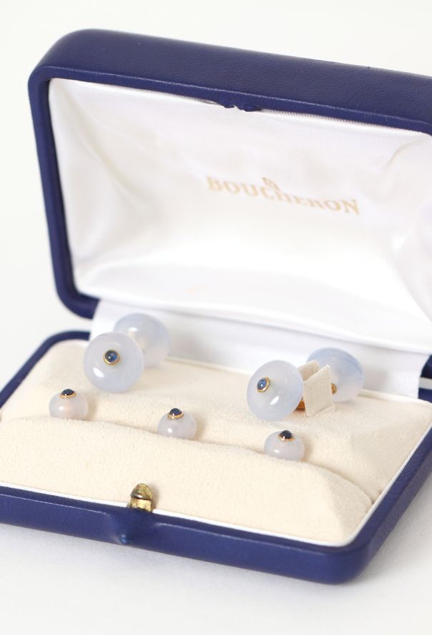 Boucheron Vintage 18K Gold Chalcedony & Sapphire Dress Set - 1