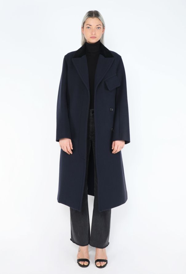 Céline 2015 Notched Velvet Trim Coat - 2
