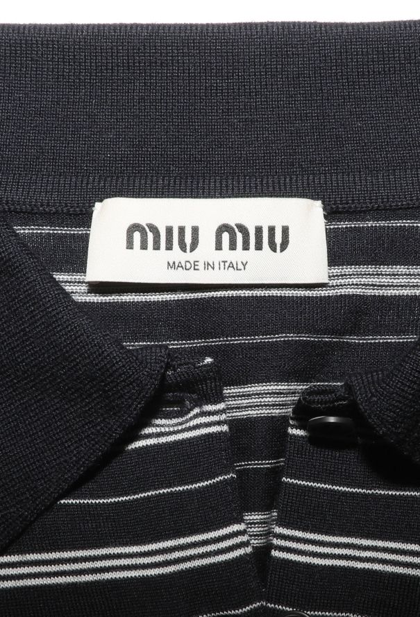 Miu Miu 2024 Striped Logo Polo Top Navy - 5