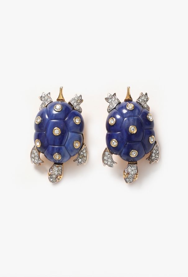 Kenneth Jay Lane Vintage Turtle Strass Clip Earrings - 1