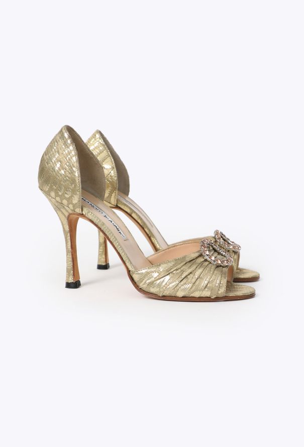 Manolo Blahnik Sedaraby Metallic Peep-Toe Pumps - 3