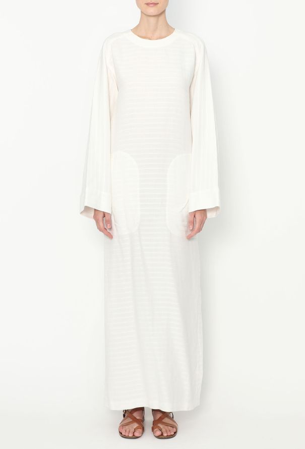 Saint Laurent White Linen Blend Long  Kaftan Dress - 2