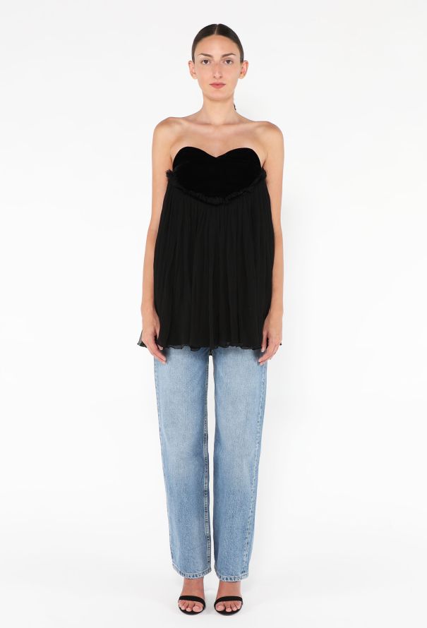 Saint Laurent 2019 Velvet & Chiffon Bustier Top - 3