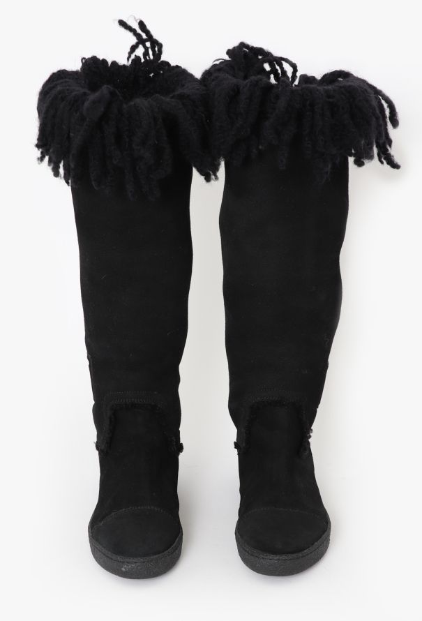 Chanel Suede Shearling 'CC' Knee Boots - 3