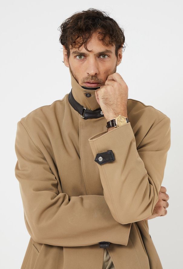 Hermès Vintage Gabardine Leather Trim Coat - 1