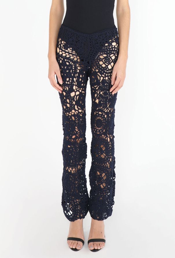 Prada Navy Crochet Flared Pants - 2
