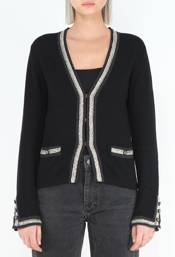 Chanel Cashmere Lamé Trim Cardigan - 1