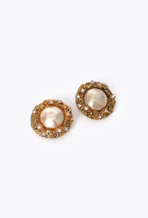 Chanel Vintage Camélia & Strass Pearl Earrings - 2