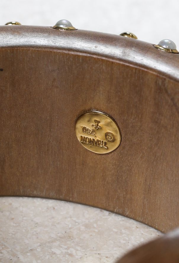 Vintage Fine Jewelry Trianon 18k Gold, Wood, Pearl & Turquoise Bangle - 4