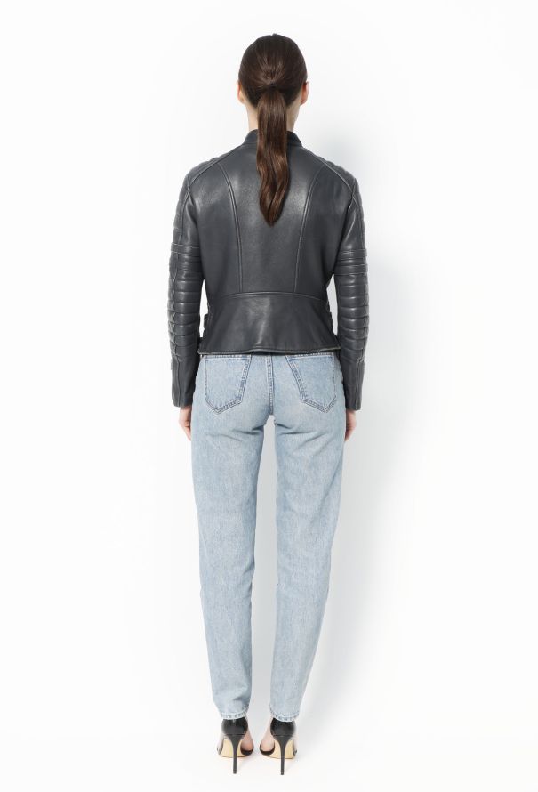 Céline Leather Biker Jacket Anthracite - 4