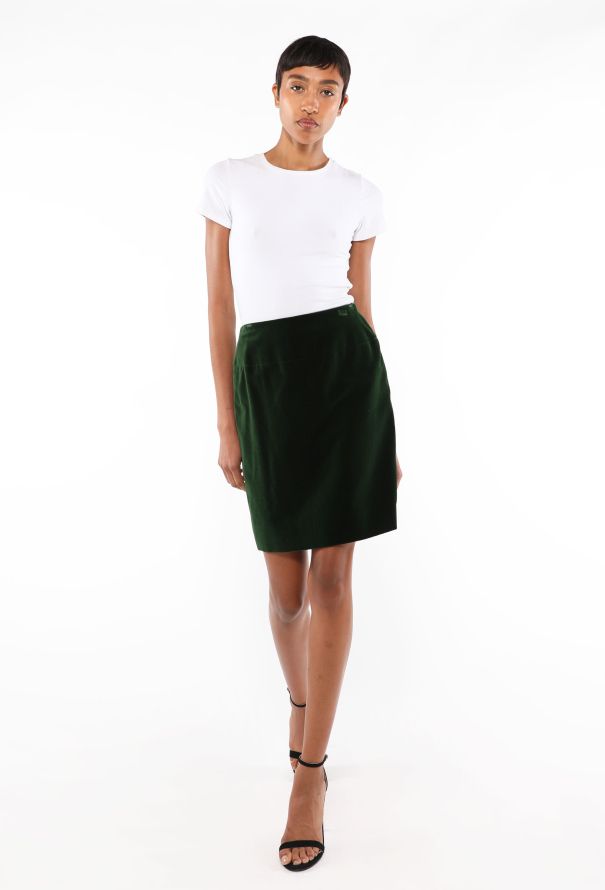 Chanel Vintage Velvet 'CC' Button Skirt - 1