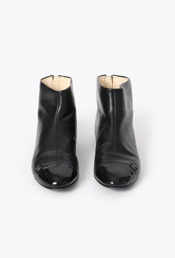 Chanel Leather Cap-Toe Ankle Boots - 2