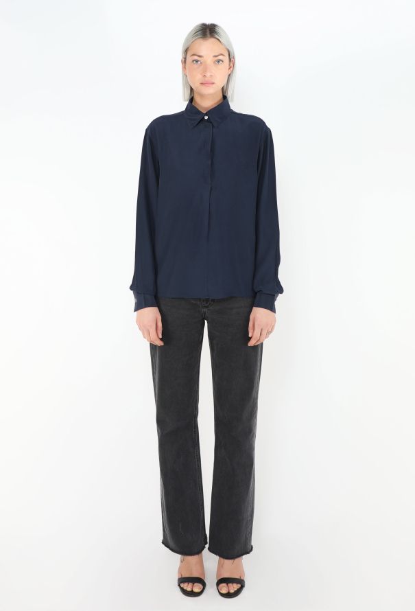 Céline Classic Navy Satin Blouse - 1