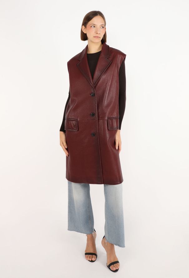 Prada Burgundy Lambskin Patinaed Vest - 4