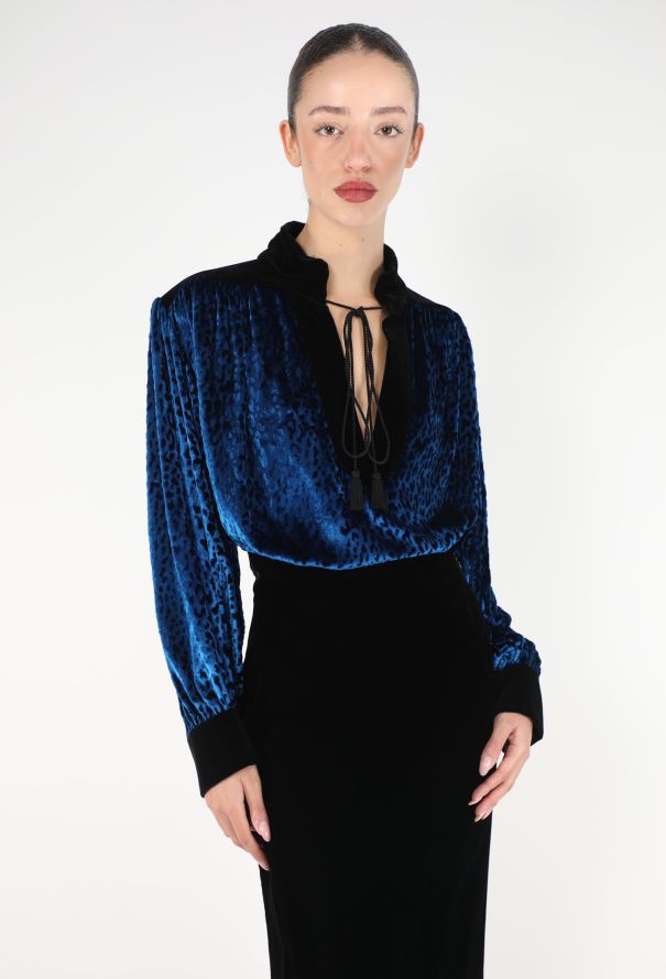 Saint Laurent RARE F/W 1986 Devoré Lavallière Blouse - 1