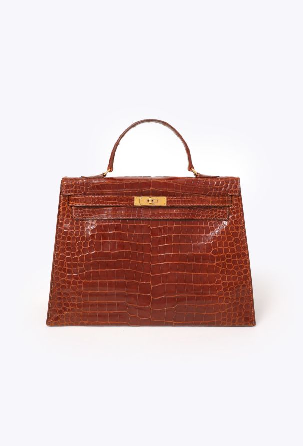Hermès Ultra-Rare Vintage Brown Porosus  'Sac à Dépêches' Kelly 36 - 1