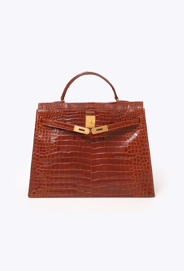 Hermès Ultra-Rare Vintage Brown Porosus  'Sac à Dépêches' Kelly 36 - 3