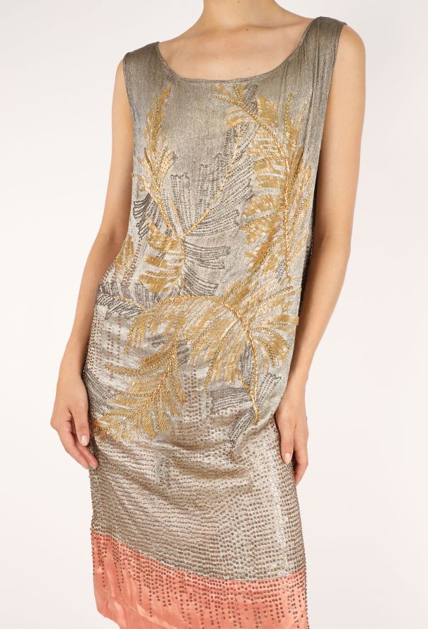Antique Hand-Embellished Lamé Flapper Dress, 1920s - 2