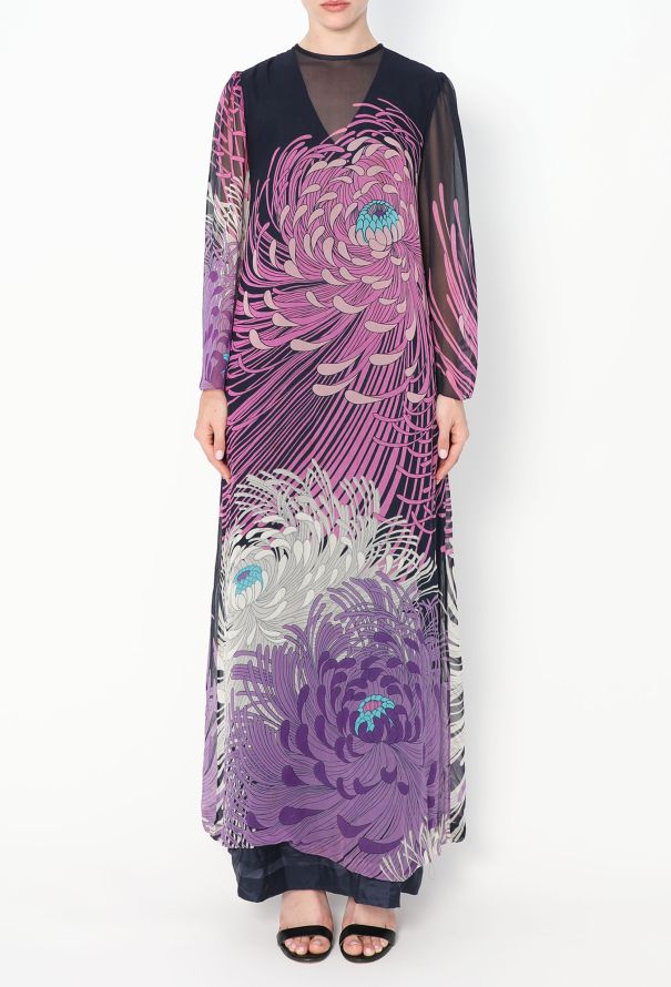 Hanae Mori '70s Floral Chiffon Kaftan - 3