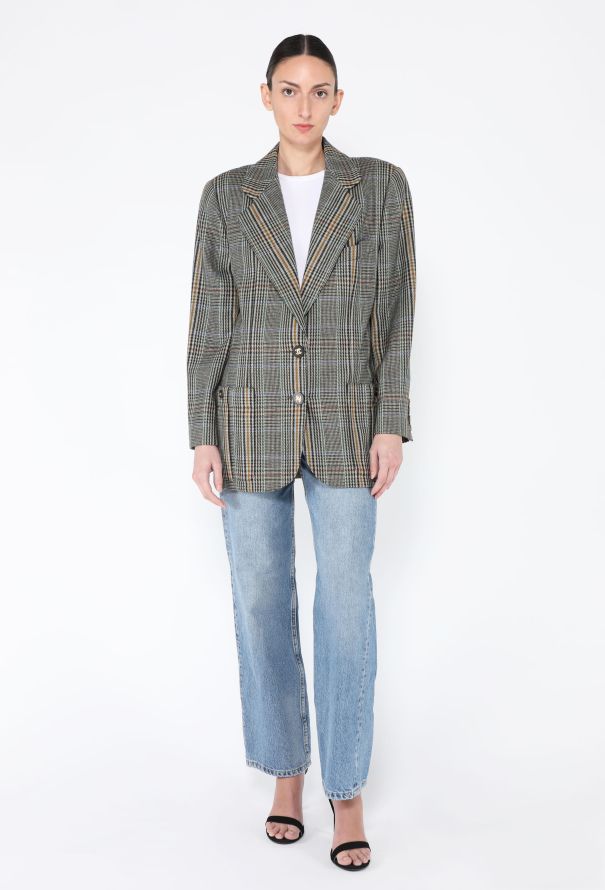 Chanel '80s Herringbone 'CC' Button Blazer - 2