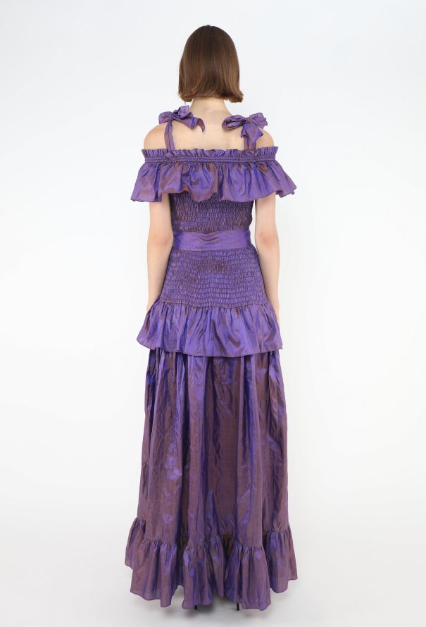 Saint Laurent 1980 Belted Ruffled Taffeta Gown - 5
