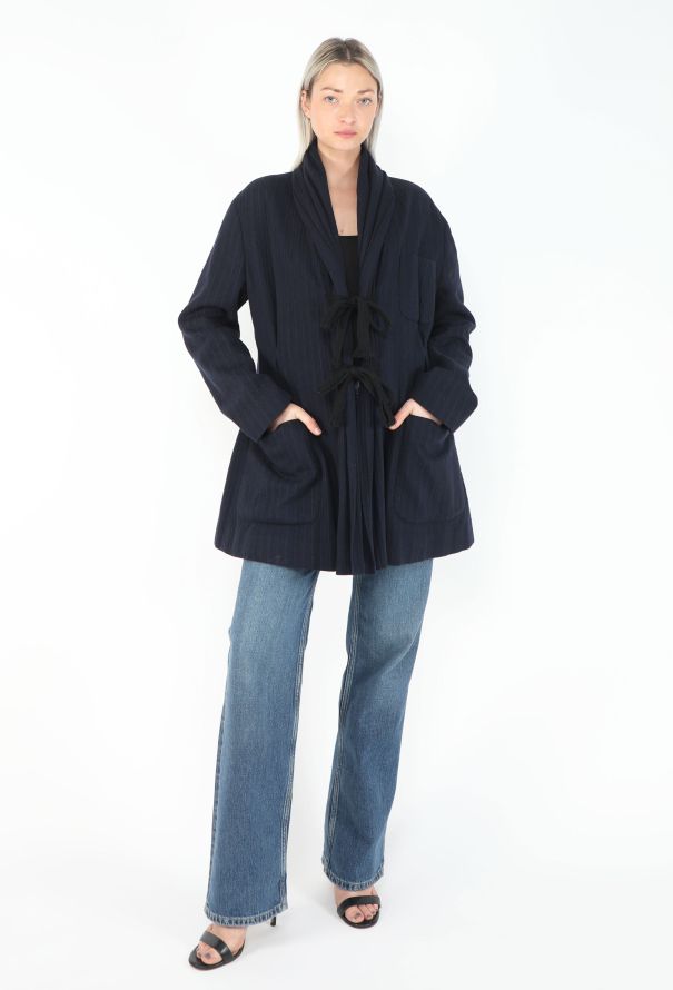 Romeo Gigli 1990 Pinstripe Padded Kimono Jacket - 3