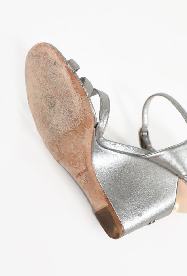 Chanel 2016 Metallic Strappy Pearl Wedges - 6