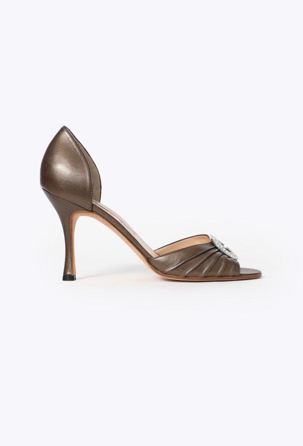 Manolo Blahnik Sedaraby Metallic Open-Toe Pumps - 1