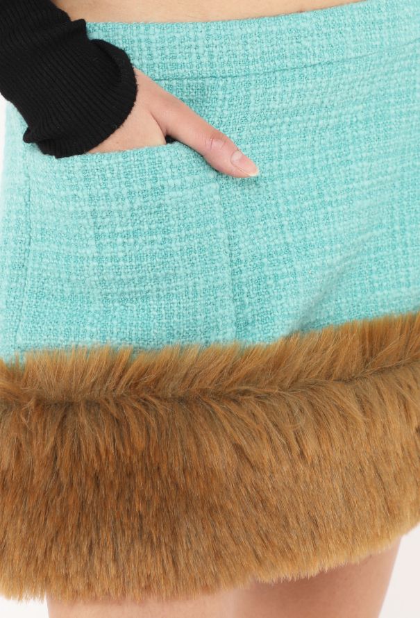 Saint Laurent F/W 2021 Tweed Fur Trim Skirt - 5