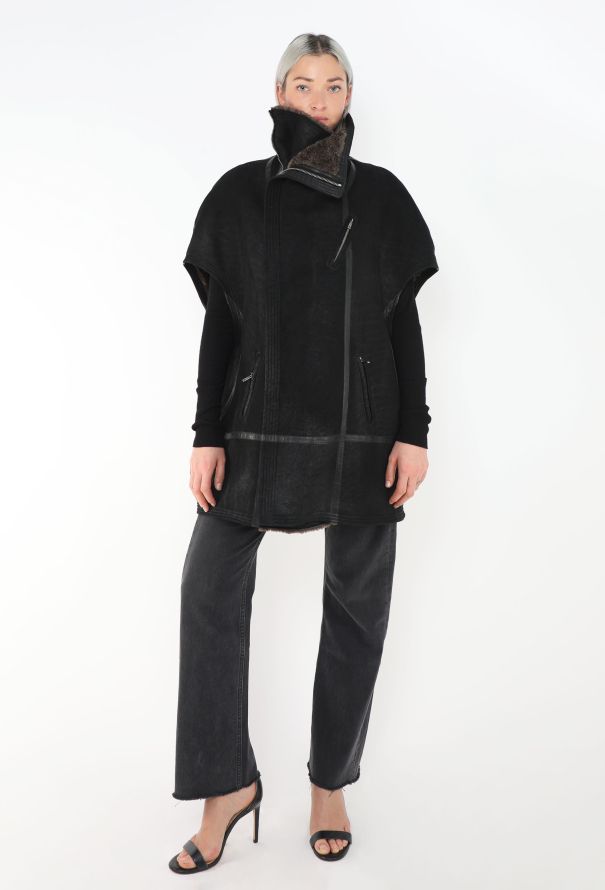 Rick Owens Oversized Shearling-Lined Biker Vest - 1