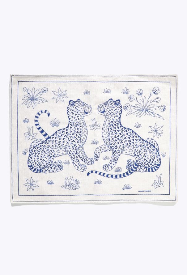 Hermès '80s 'Les Leopards' 6-piece Linen Placemat Set - 1