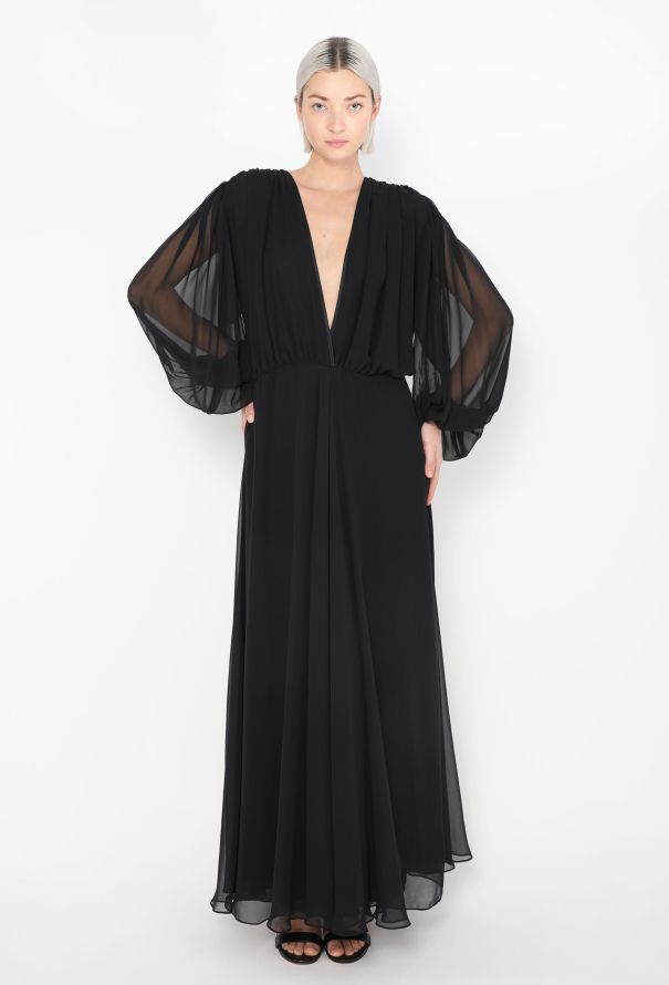 '70s Plunging Chiffon Gown - 1