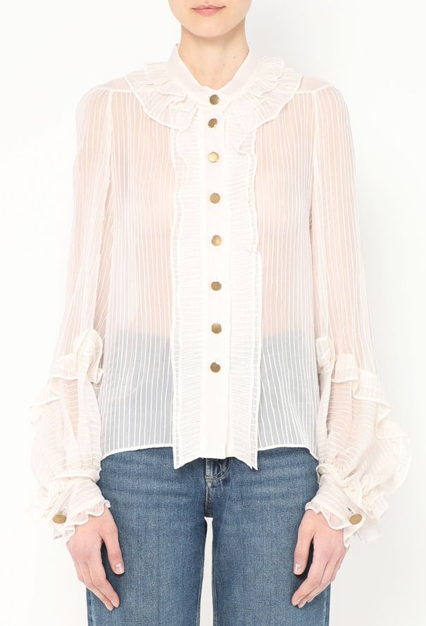 Chloé S/S 2007 Ruffled Silk Pinstripe Blouse - 1