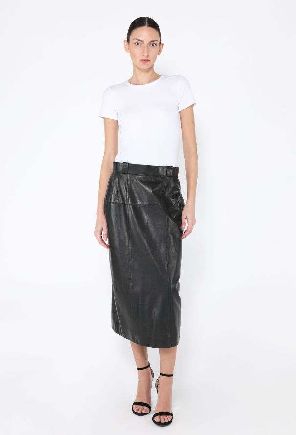 Chanel '80s Lambskin Leather Four Leaf Clover Skirt - 2