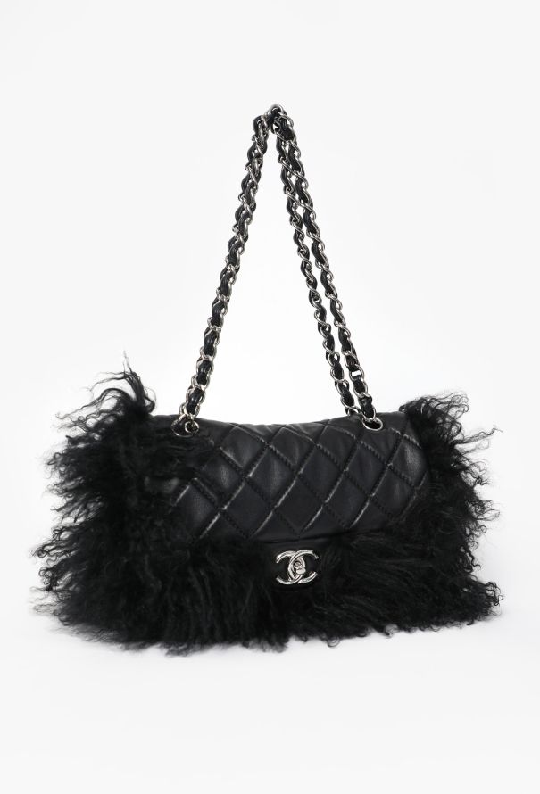 Chanel RARE 2008 Black Mongolian Shearling Tibet Flap Bag - 4