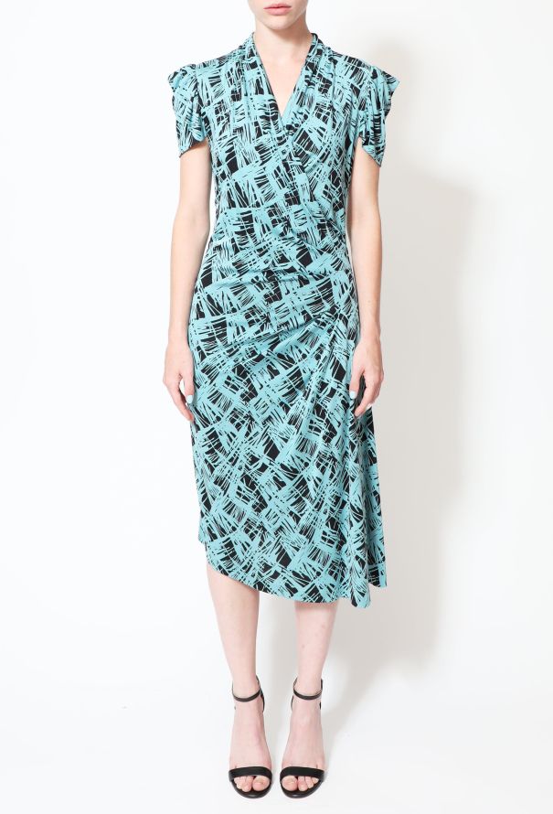 CHANEL Signature Monochrome Silk Print Asymmetric Wrap Style Dress