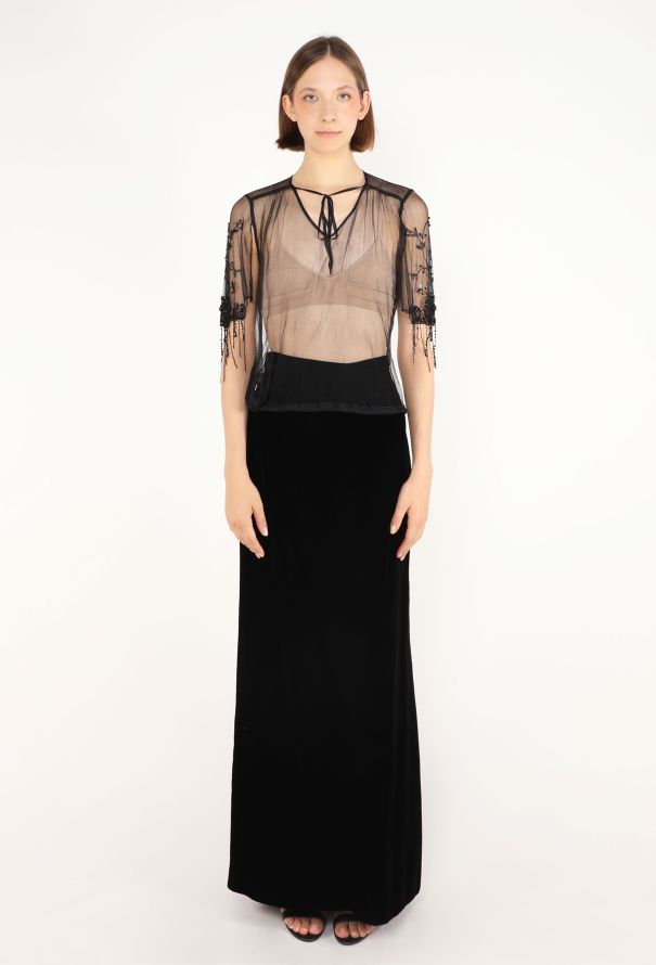 Dries Van Noten Beaded Appliqué Mesh Top, Early 2000s - 3