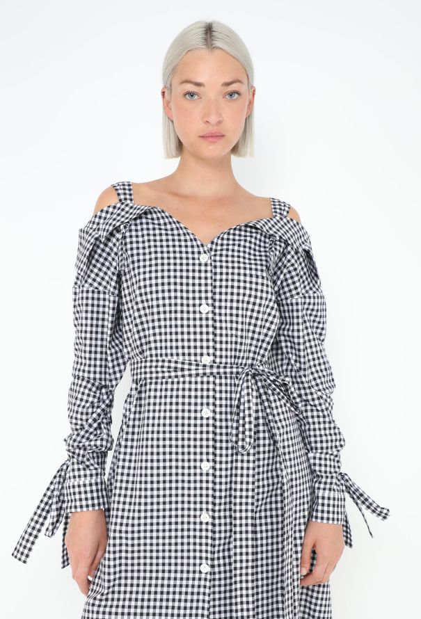 Prada 2018 Off-Shoulder Gingham Dress - 2