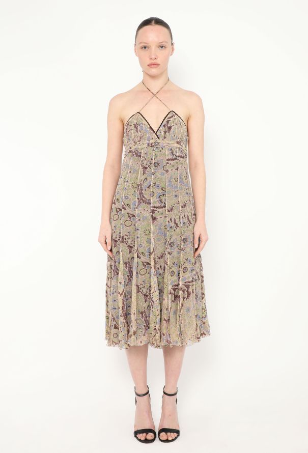 Chloé F/W 2004 Pleated Paisley Chiffon Dress - 1