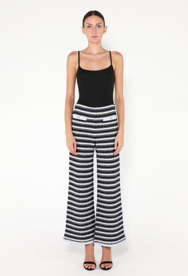 Chanel 2022 Striped Cashmere 'CC' Pants - 3 Chanel 2022 Striped Cashmere 'CC' Pants - 3