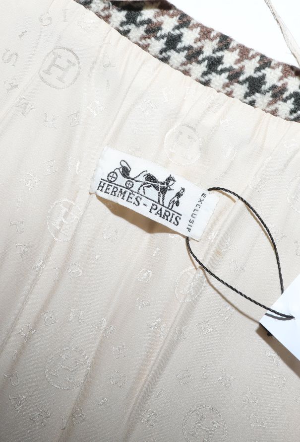 Hermès '70s Pleated Houndstooth Skirt - 6