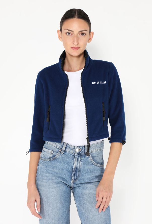 Miu Miu 2024 Cropped Logo Fleece Jacket - 3
