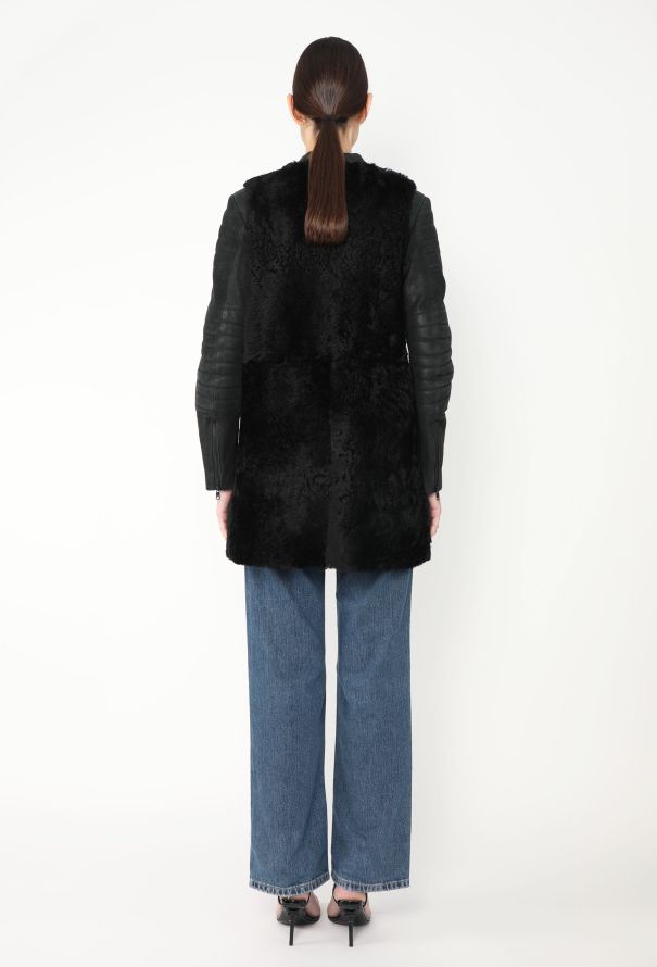 Céline Lambskin Shearling Biker Coat - 5