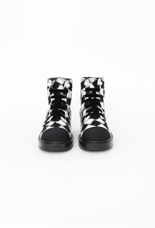Chanel 2021 Grosgrain Tweed 'CC' Boots - 3 Chanel 2021 Grosgrain Tweed 'CC' Boots - 3