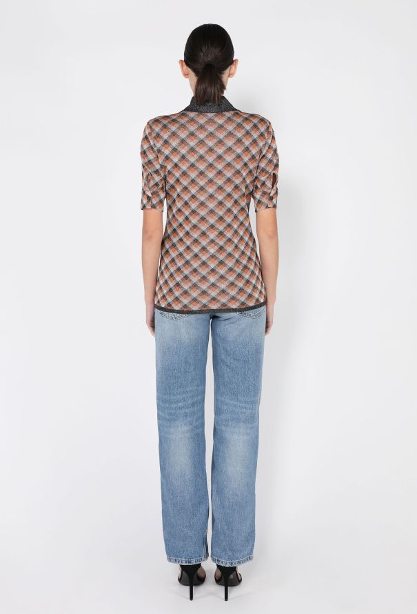 Miu Miu Lamé Plaid Knit Button-Up Top, S/S 2021 - 6