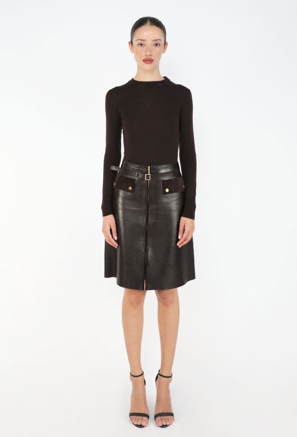 Gucci F/W 2000 Leather A-Line Skirt - 4